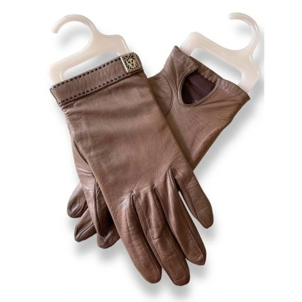 Warm Winter Vintage Aris Anne Klein Gloves 1980’s Brown Leather 6.5 Fashionable